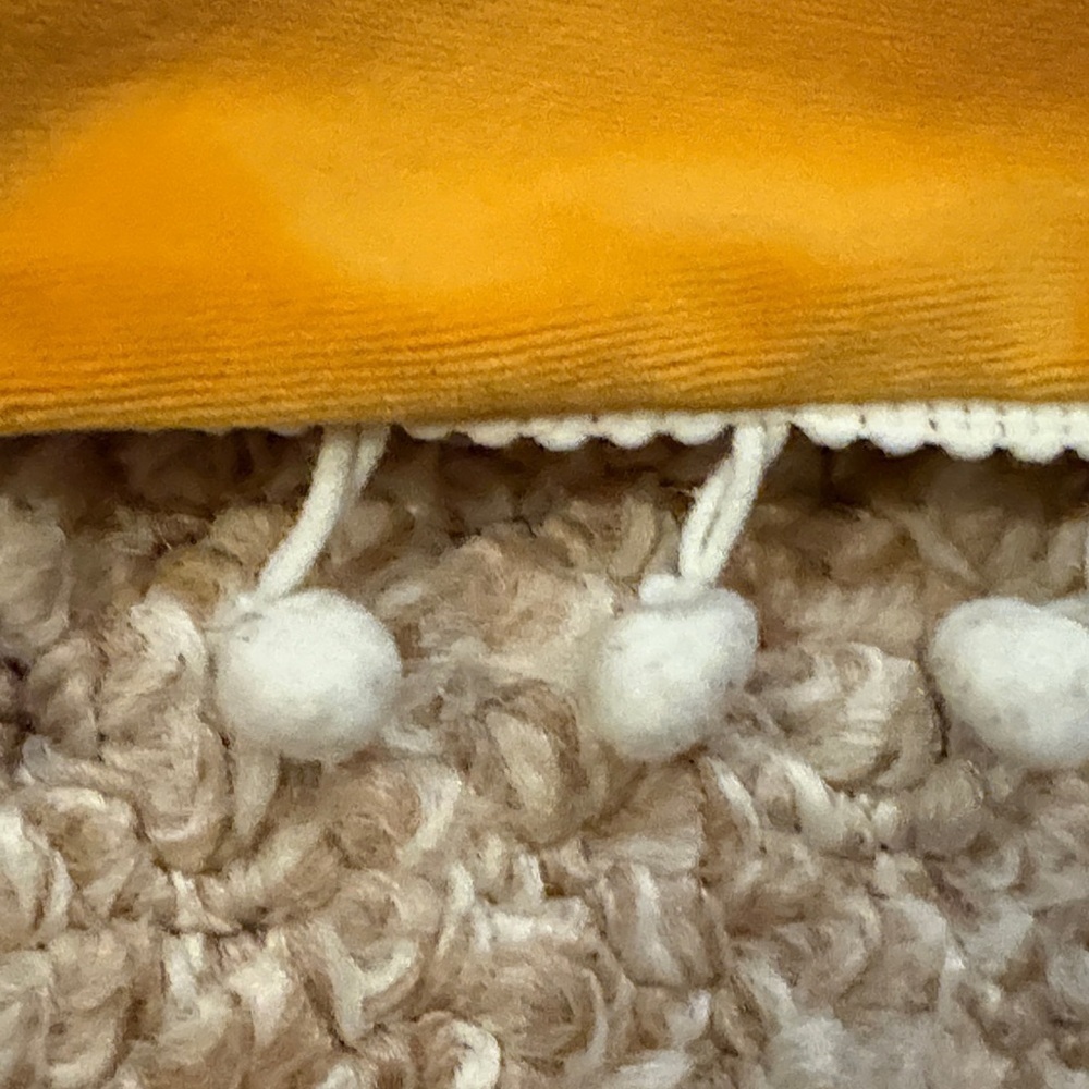 Mustard Yellow Velvet Pillow Covers with Pom Poms 12”x20”​​​ - Picture 4 of 4